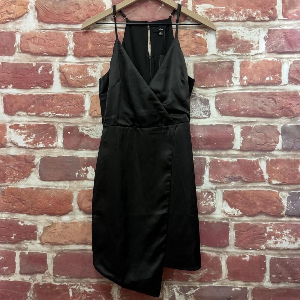 Lulus Dress Women's Large Plain Black Satin Asymmetric Hem Party Evening
